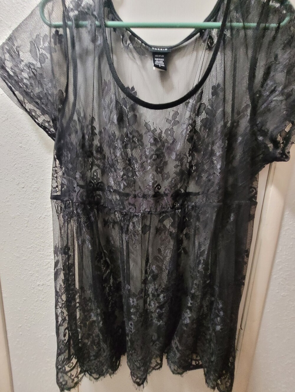 Sheer Black Lace Short Sleeve Women's Top - Size 2